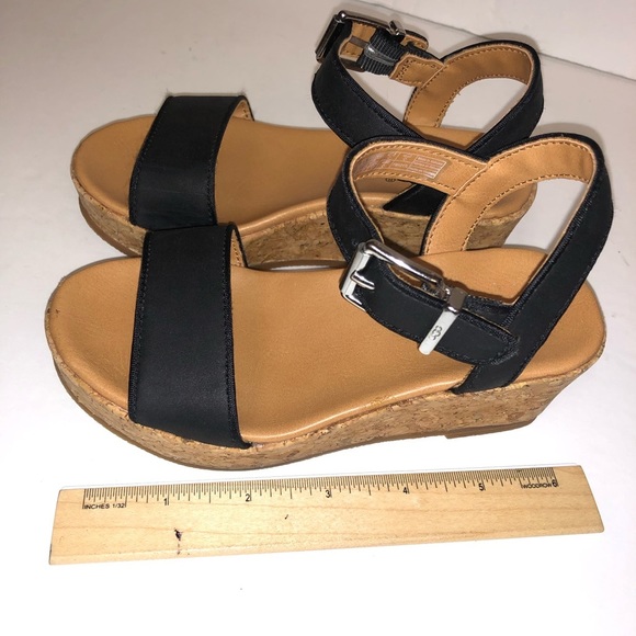 UGG Kids Black Sandals with Cork Wedge - Picture 6 of 12